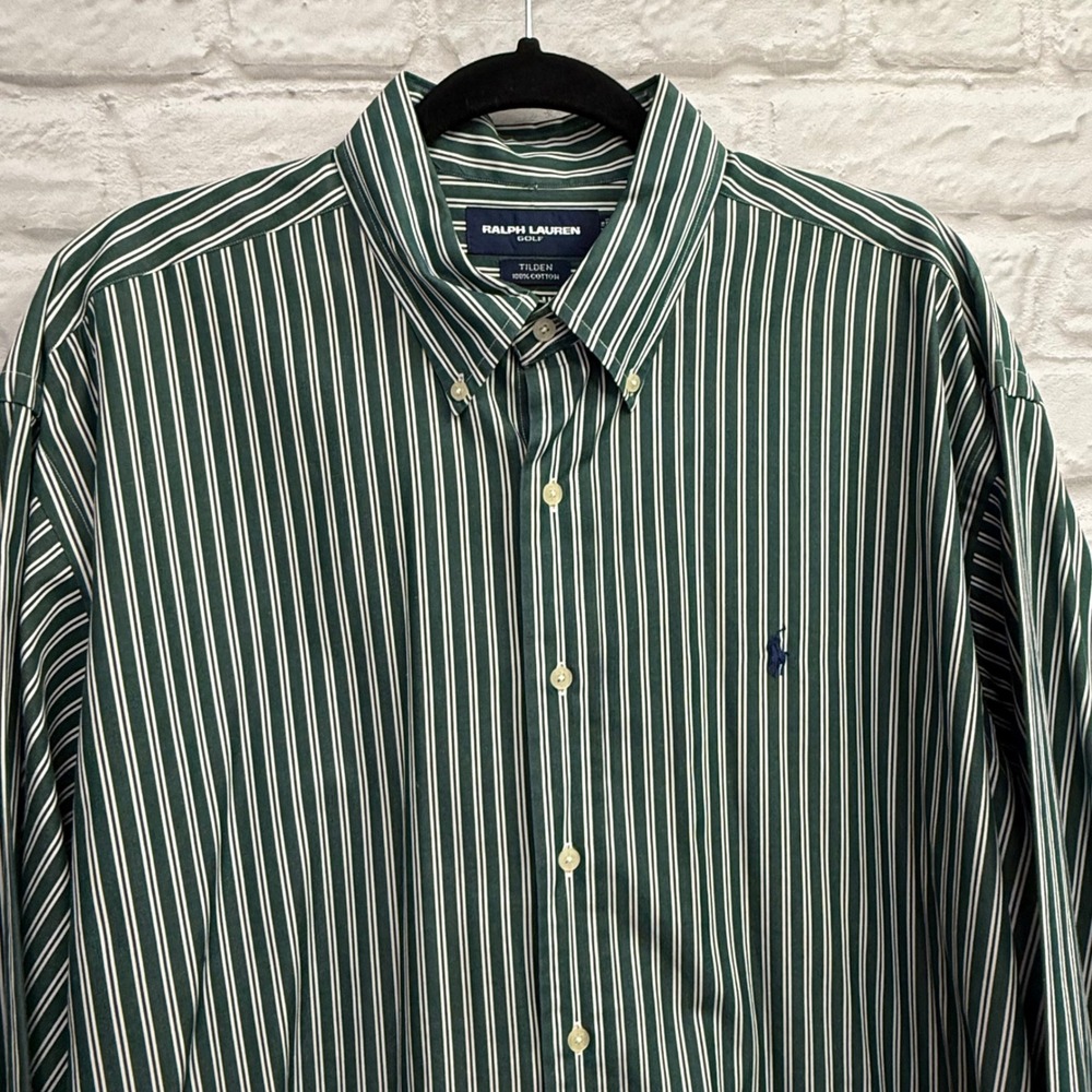 Ralph Lauren Golf Tilden Button Down Shirt Mens XL Green White Stripe 100 Cotton - Picture 9 of 12